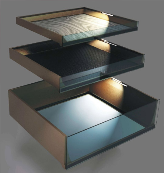 Front glass aluminum drawers